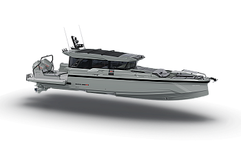 BS850 XC Cross Cabin Shoreline Grey bow view activity platforms down