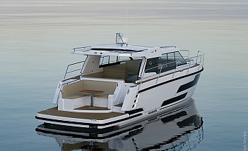 Aquador 400 HT: вид с кормы: платформа и L-образная банкетка