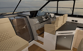 Aquador 400 HT: пост управления: штурвал и кресло второго пилота