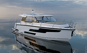 Aquador 400 HT: профиль яхты: высокий борт и поручни на крыше